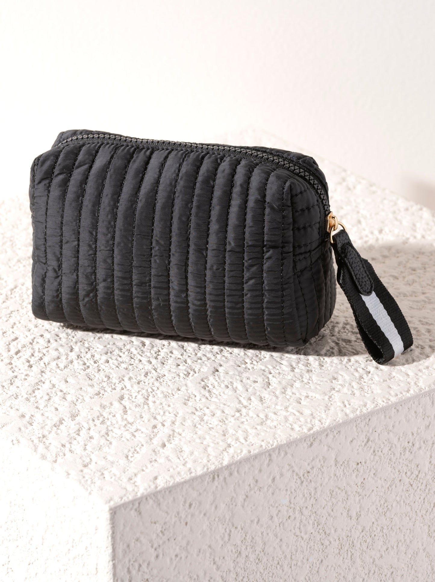 Shiraleah Ezra Quilted Nylon Small Boxy Cosmetic Pouch, Black by Shiraleah