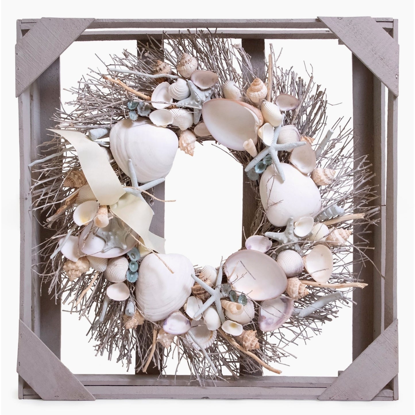 19" White & Light Blue Seashell Wreath by Andaluca Home