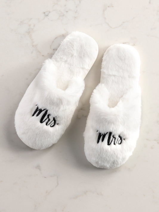 Assorted Set Of 2 Sizes "Mrs" Slippers, Ivory by Shiraleah
