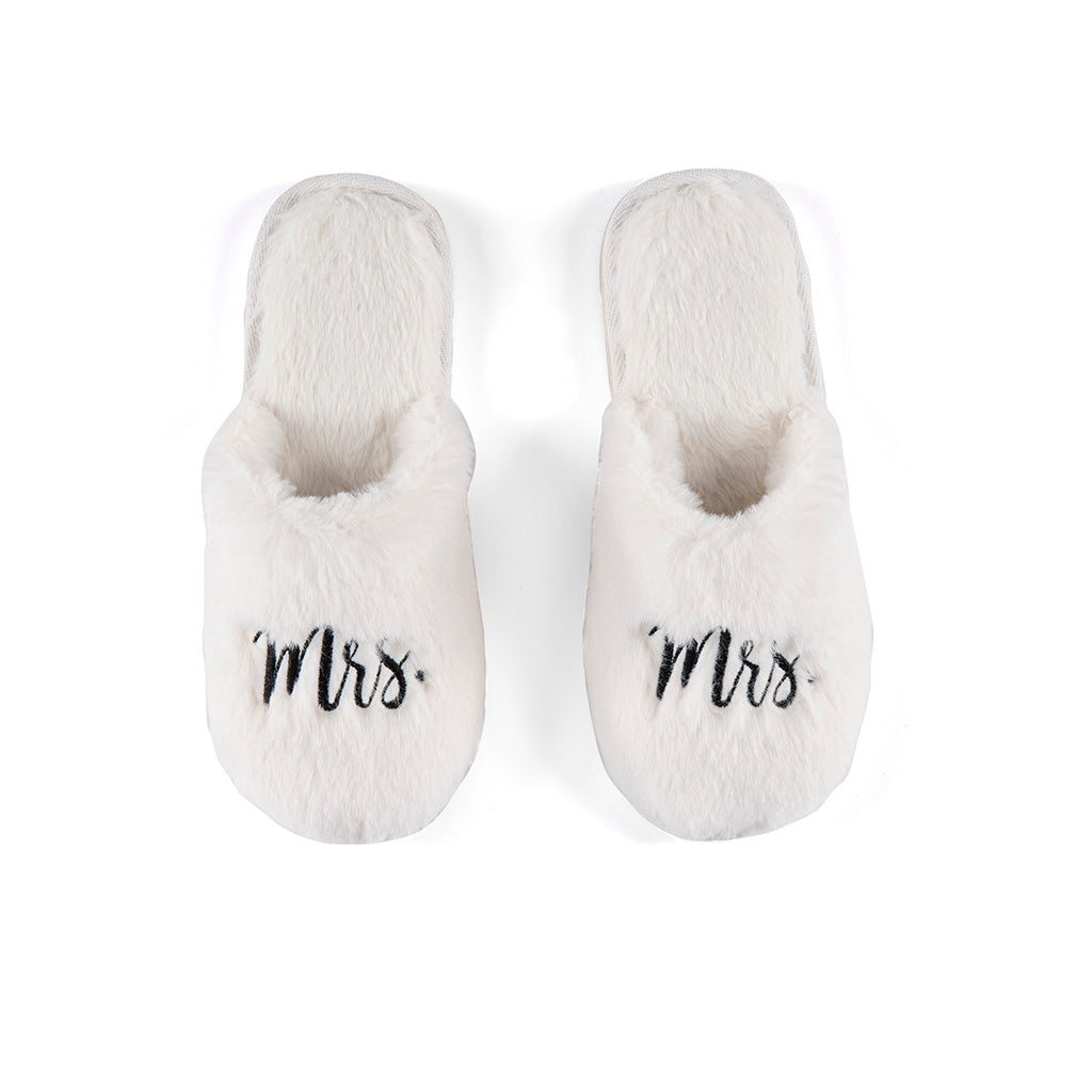 Assorted Set Of 2 Sizes "Mrs" Slippers, Ivory by Shiraleah