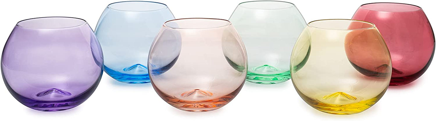 Rainbow Colored Stemless Wine Glasses (Set of 6)- by The Wine Savant
