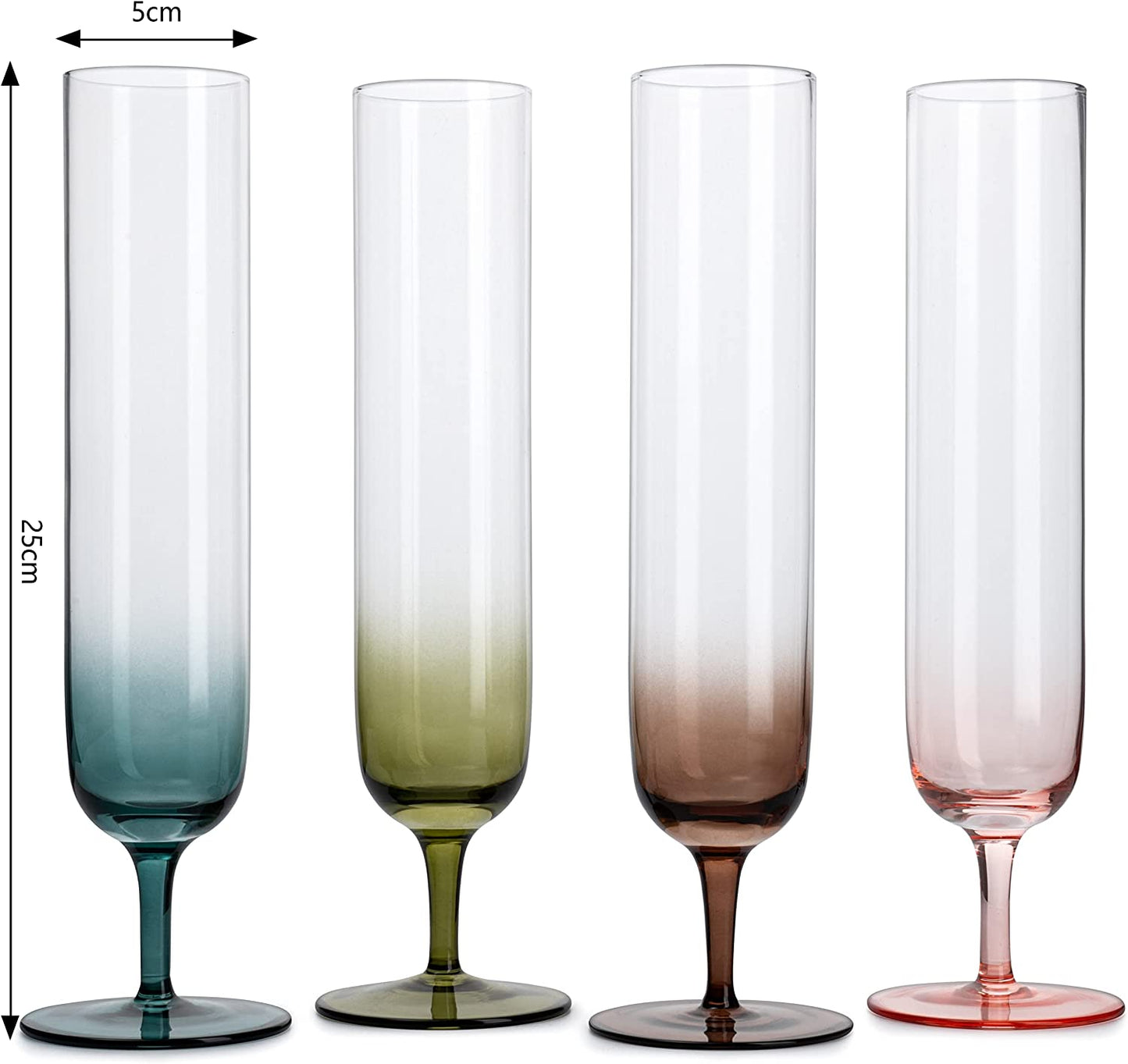 Tall Muted Colors Champagne Flutes 10" Stemmed (Set of 4) - by The Wine Savant
