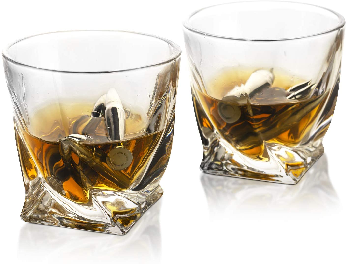 Bullet Whiskey Stones & Glasses Gift Set for Men - by The Wine Savant,