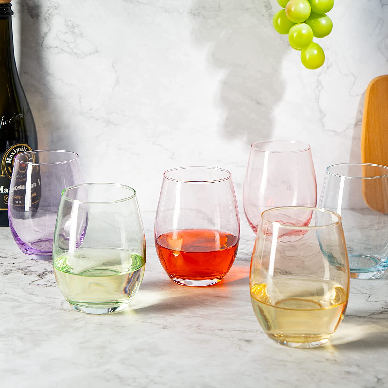 Colored Stemless Wine Glasses 12 oz (Set of 6) - by The Wine Savant – Kelly  Nishimoto