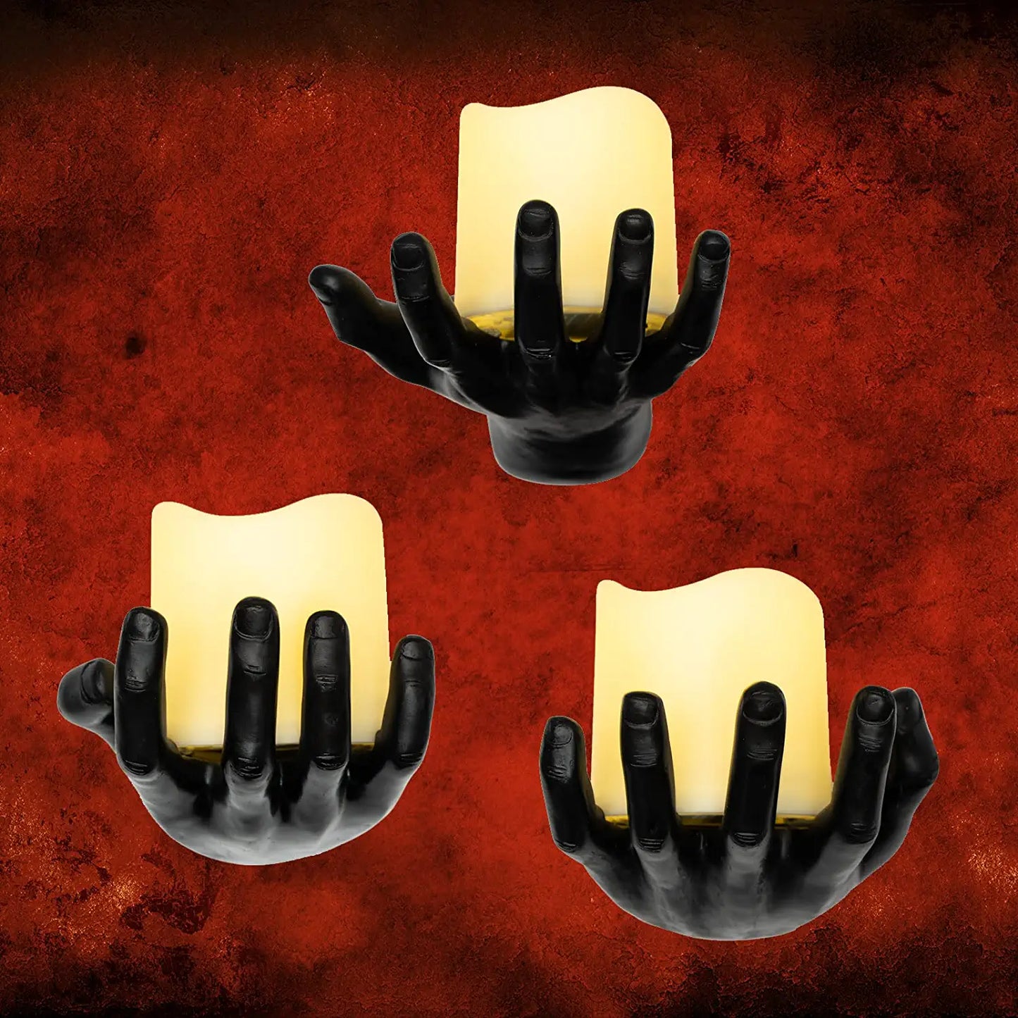 Spooky Hands Wall LED Candle Lights Decor 3 Set | Reaching Flickering Halloween Gothic Hand Home Decor Candles Included | Horror Hand Holder Hanger Art Hanging Design for Haunted House Bedroom by Gute Decor
