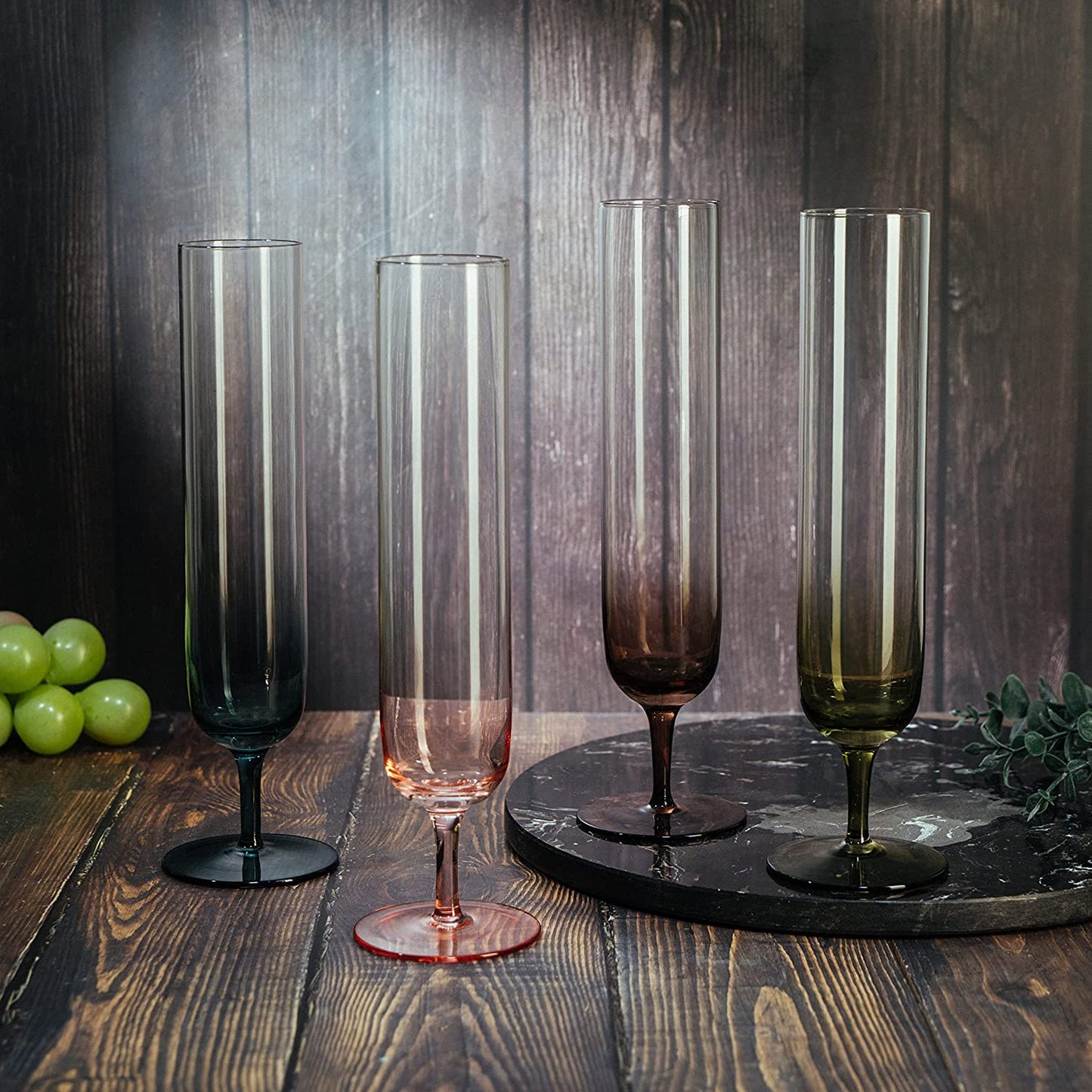 Tall Muted Colors Champagne Flutes 10" Stemmed (Set of 4) - by The Wine Savant
