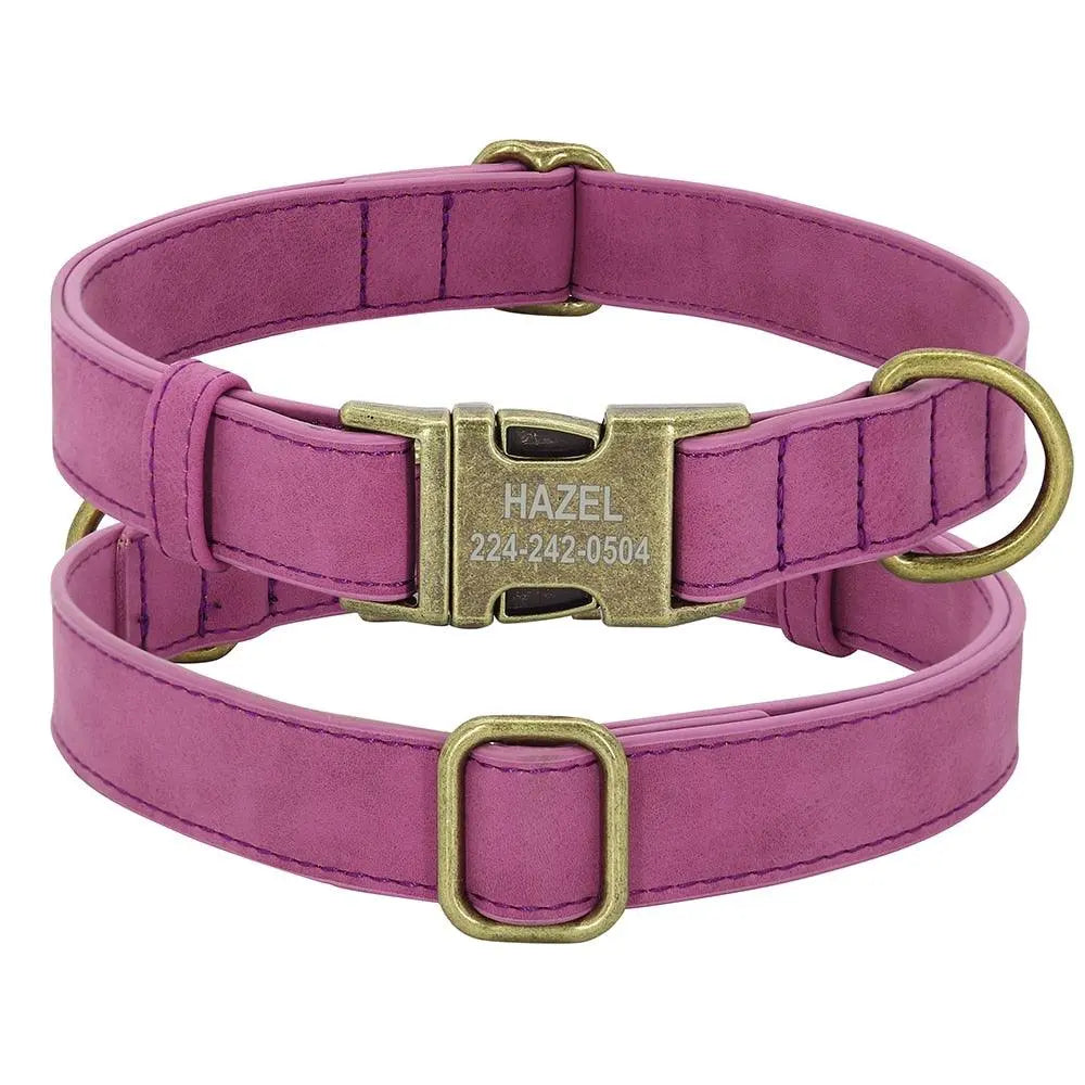 Personalize Leather Collar with Buckle - Engrave Your Pet's ID by GROOMY