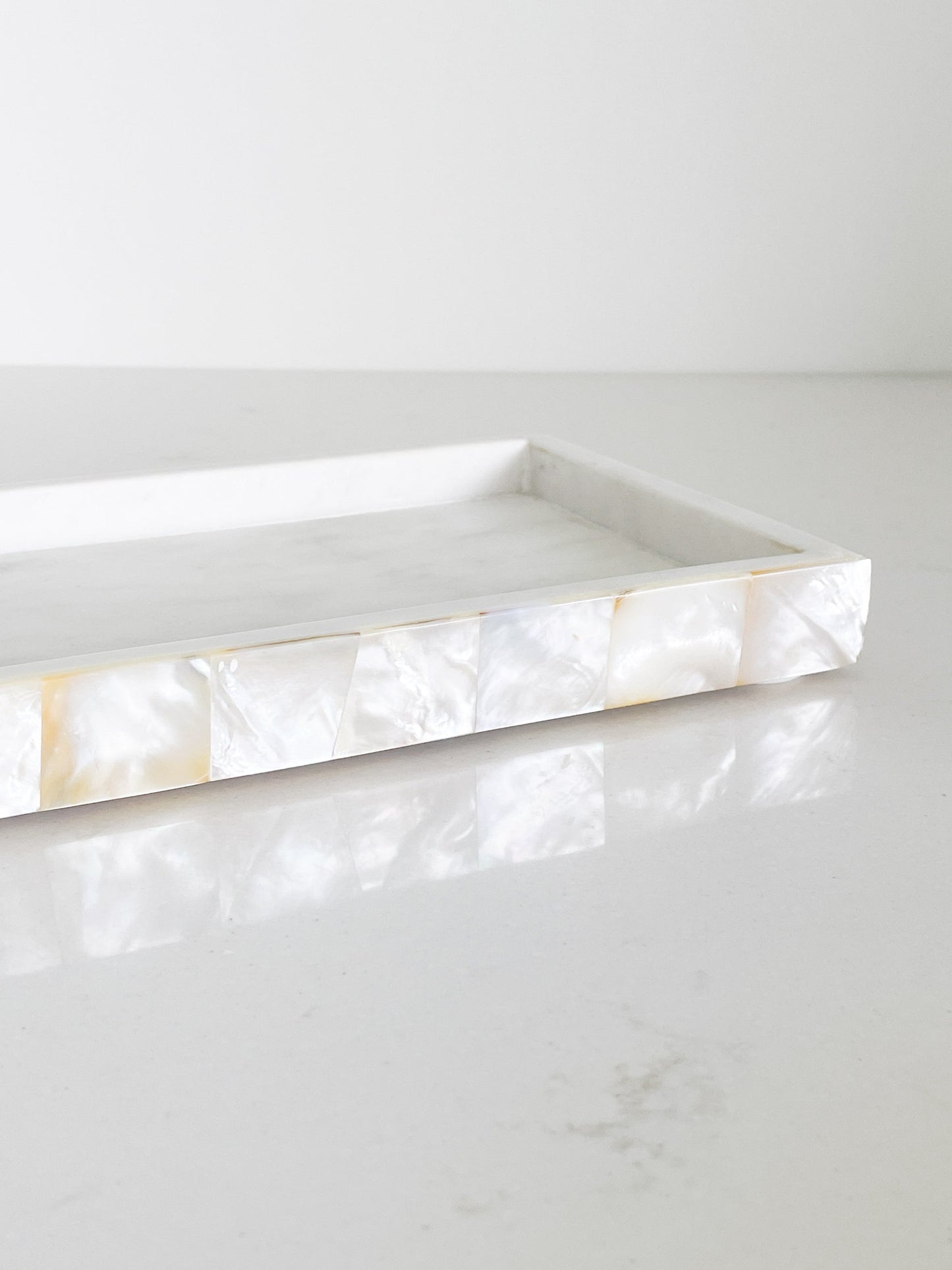 White Marble Tray with Mother of Pearl Inlay by Anaya