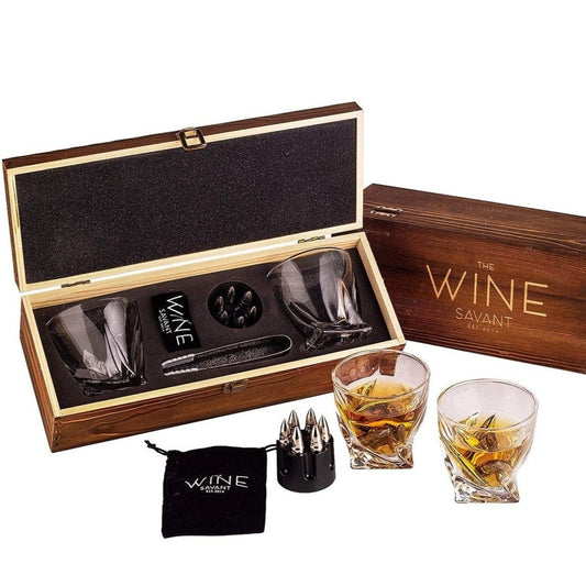 Bullet Whiskey Stones & Glasses Gift Set for Men - by The Wine Savant,