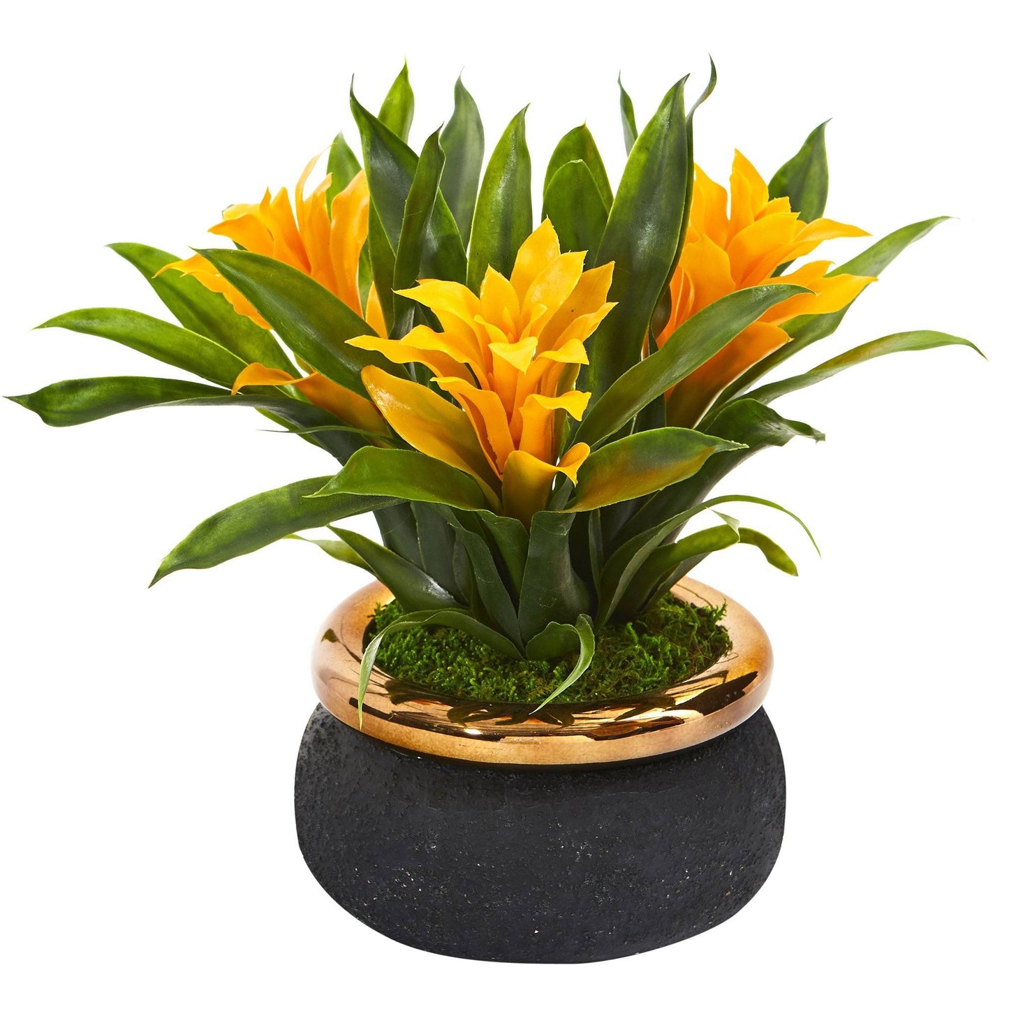 11” Bromeliad Artificial Plant in Stoneware Planter by Nearly Natural