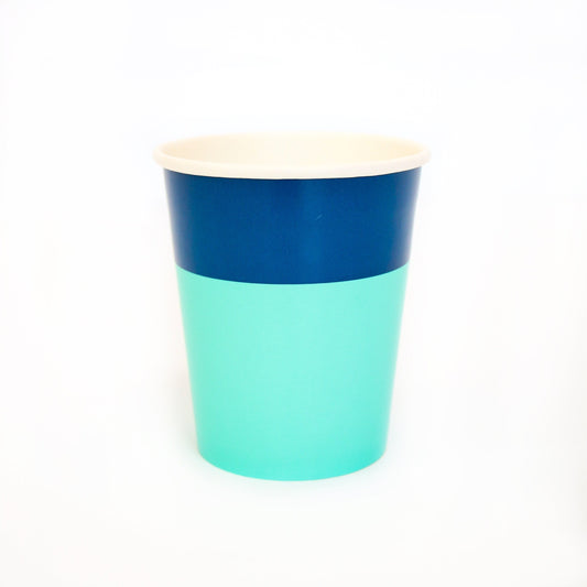 Navy and Turquoise Cup Color Blocked Paper Party Ware by Kailo Chic
