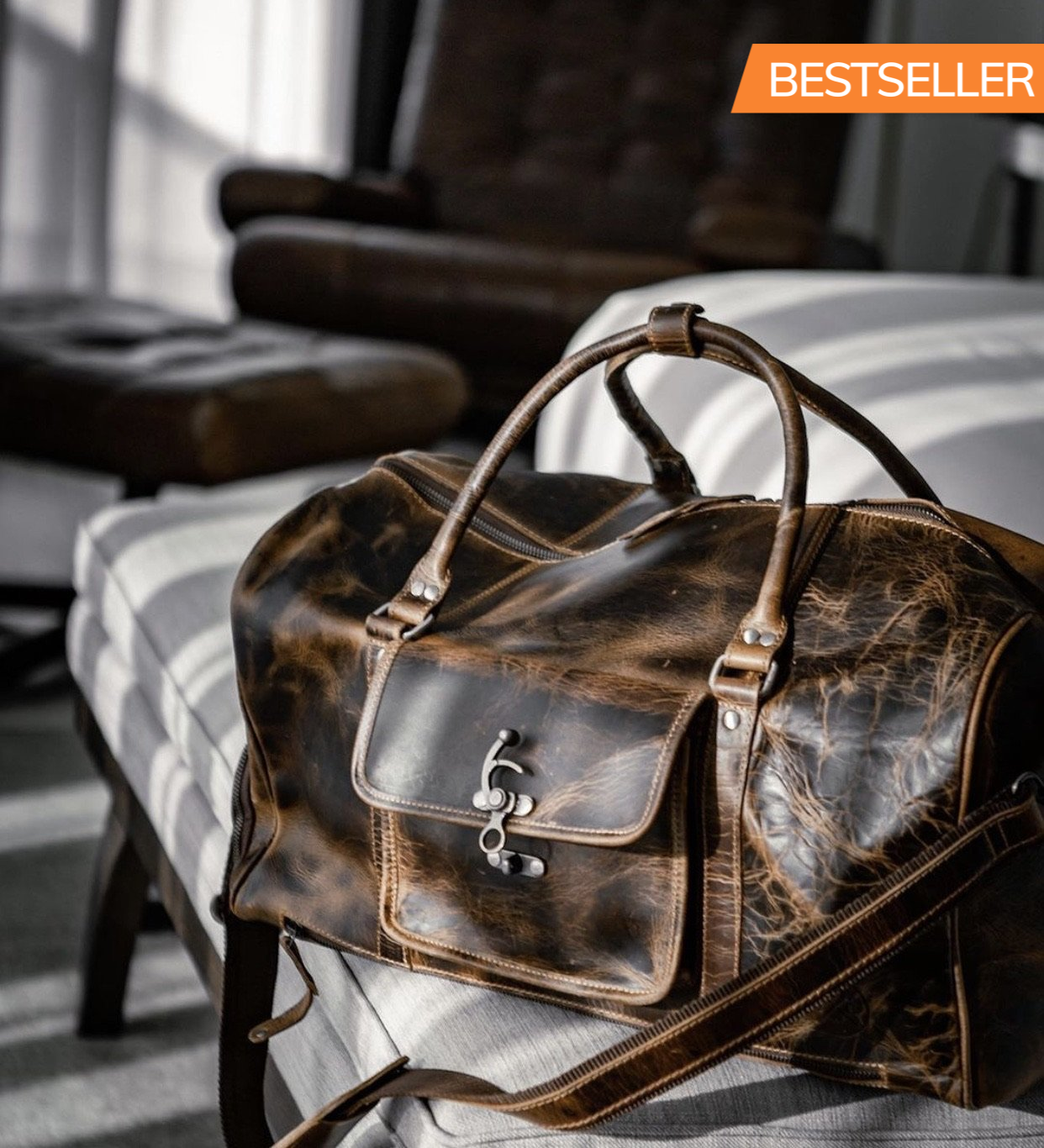 The “Hemingway” Buffalo Leather Duffle Bag by Vintage Gentlemen