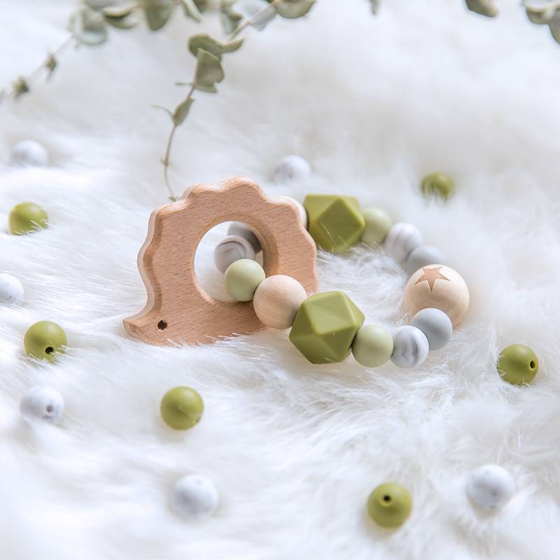 Natural Wood Teether With Silicone Beads by Faz