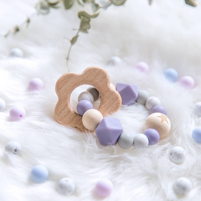 Natural Wood Teether With Silicone Beads by Faz