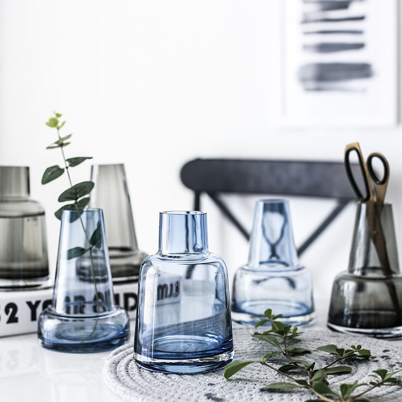 Blue Gray Transparent Glass Vase by Faz