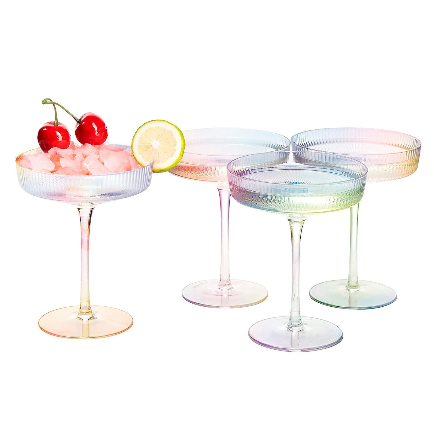 Iridescent Ribbed Champagne Colored Cocktail Glasses - by The Wine Savant